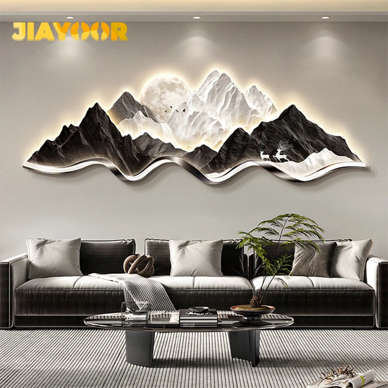 Light Luxury Living Room Painting New Led Light Mural Room Decoration Wall Lamp Living Room Home Interior Art Mural Accessories
