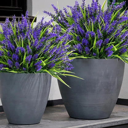 10pcs Bundles Artificial Lavender & Monkey Grass Flowers - UV-Resistant Plastic Outdoor/Indoor Faux Plants, 14.5" Realistic Stem