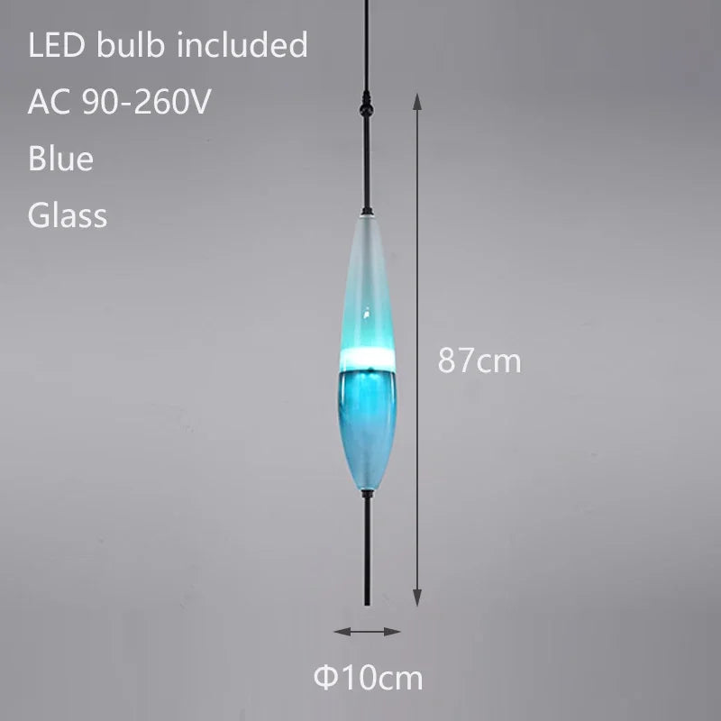 Simple Lake Blue Gradient Glass Pendant Lamp Designer Model Room Bedroom Restaurant Bar LED Chandelier Home Decor Light