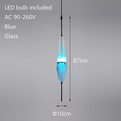 Simple Lake Blue Gradient Glass Pendant Lamp Designer Model Room Bedroom Restaurant Bar LED Chandelier Home Decor Light