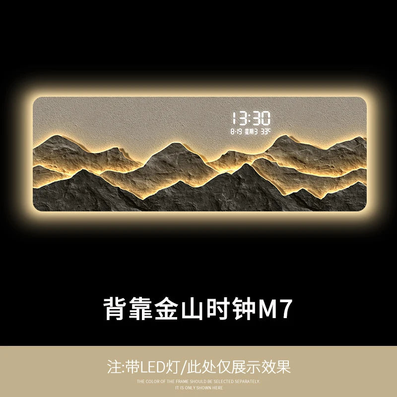 High end living room decoration painting, LED digital electronic clock, mountain back atmosphere light hanging painting