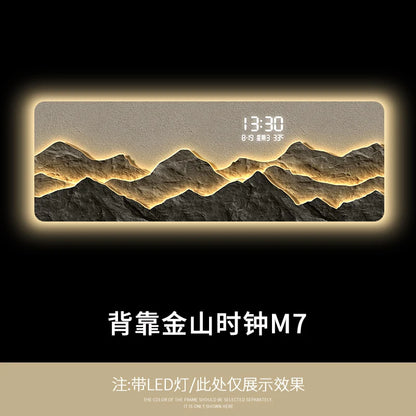 High end living room decoration painting, LED digital electronic clock, mountain back atmosphere light hanging painting