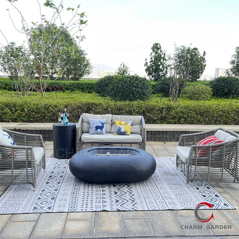 Modern Grey Rectangle Gas Fireplace Coffee Table-Outdoor Patio Fire Pit Heater