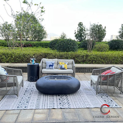 Modern Grey Rectangle Gas Fireplace Coffee Table-Outdoor Patio Fire Pit Heater
