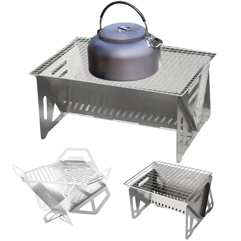 NEW Mini BBQ Grill Stainless Steel Foldable Charcoal Stove Portable Outdoor Camping Picnic Backyard Barbecue Cooking Tool