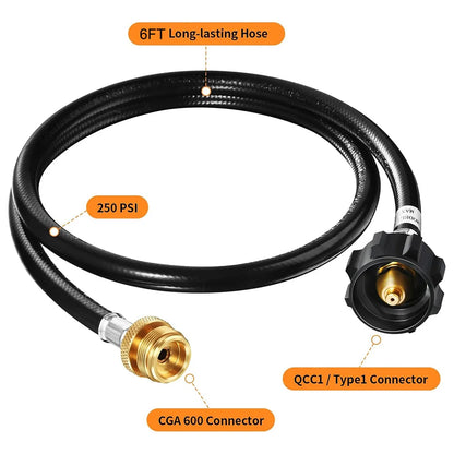 6FT Propane Hose Propane Adapter Hose Converter Propane Tank Hose Suitable for BBQ Grills Blackstone Griddles Coleman Stoves