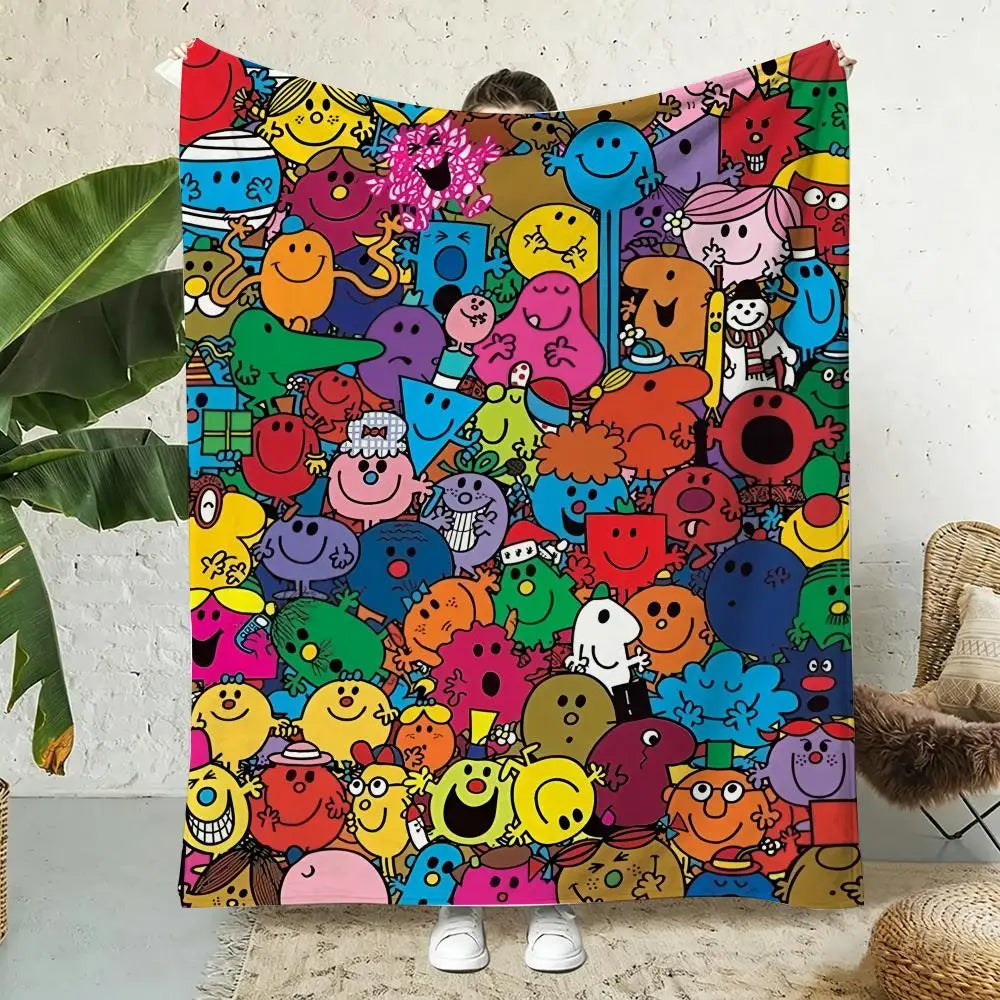 Mr M-Men Little M-Miss Throw Soft Flannel Throw Blanket, Lightweight Breathable Summer Nap Blanket For Home Travel Cozy Decor