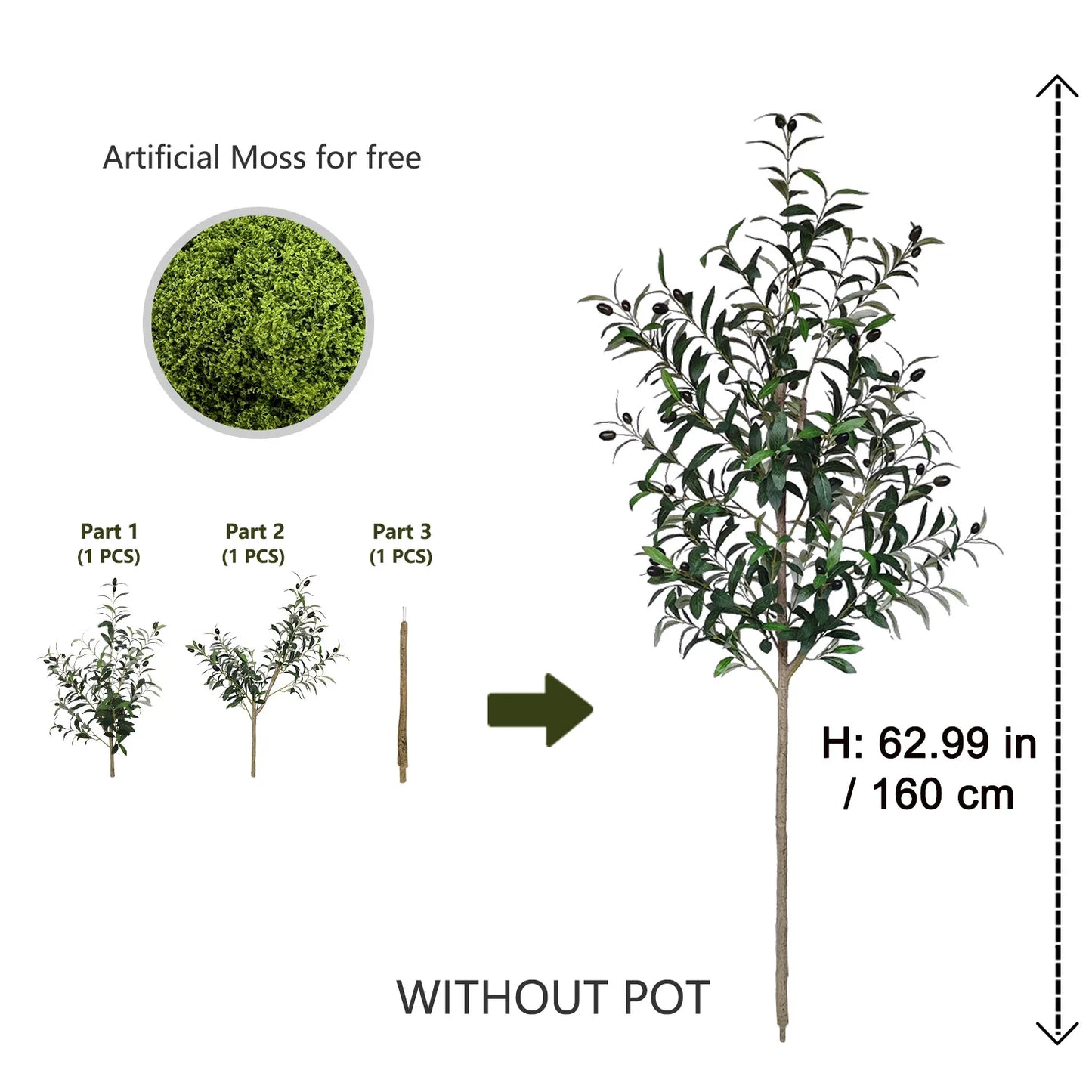 4ft/5ft/6ft Artificial Olive Plant Tree Plant Branch Greenery Fake Plant Indoor Outdoor for Home Garden Living Room Decoration