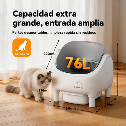 Pokpaw Automatic Self-cleaning Litter Box for Cats – 76L Large Smart Cat Toilet Open Sandbox for Cat Pet Supplies