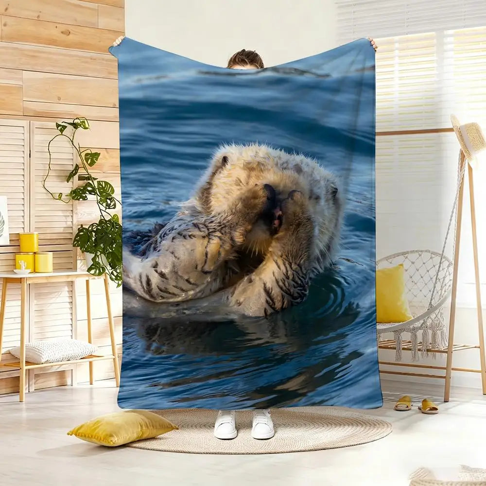 Marine animal sea otters Throw Soft Warm Throw Blanket for Bedroom Living Room Bed Travel Camping Picnic Gift