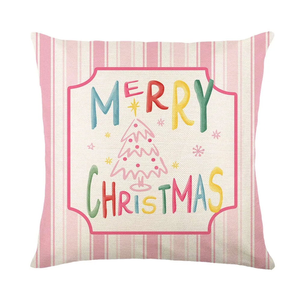 New 45×45cm Christmas Throw Pillow Cover Pink Christmas Tree Removable Pillowcase Linen Soft Sofa Cushion Cover Home Decoration