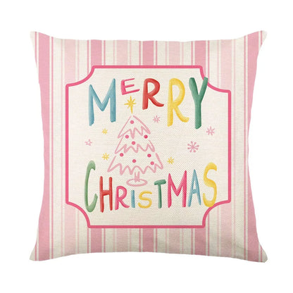 New 45×45cm Christmas Throw Pillow Cover Pink Christmas Tree Removable Pillowcase Linen Soft Sofa Cushion Cover Home Decoration