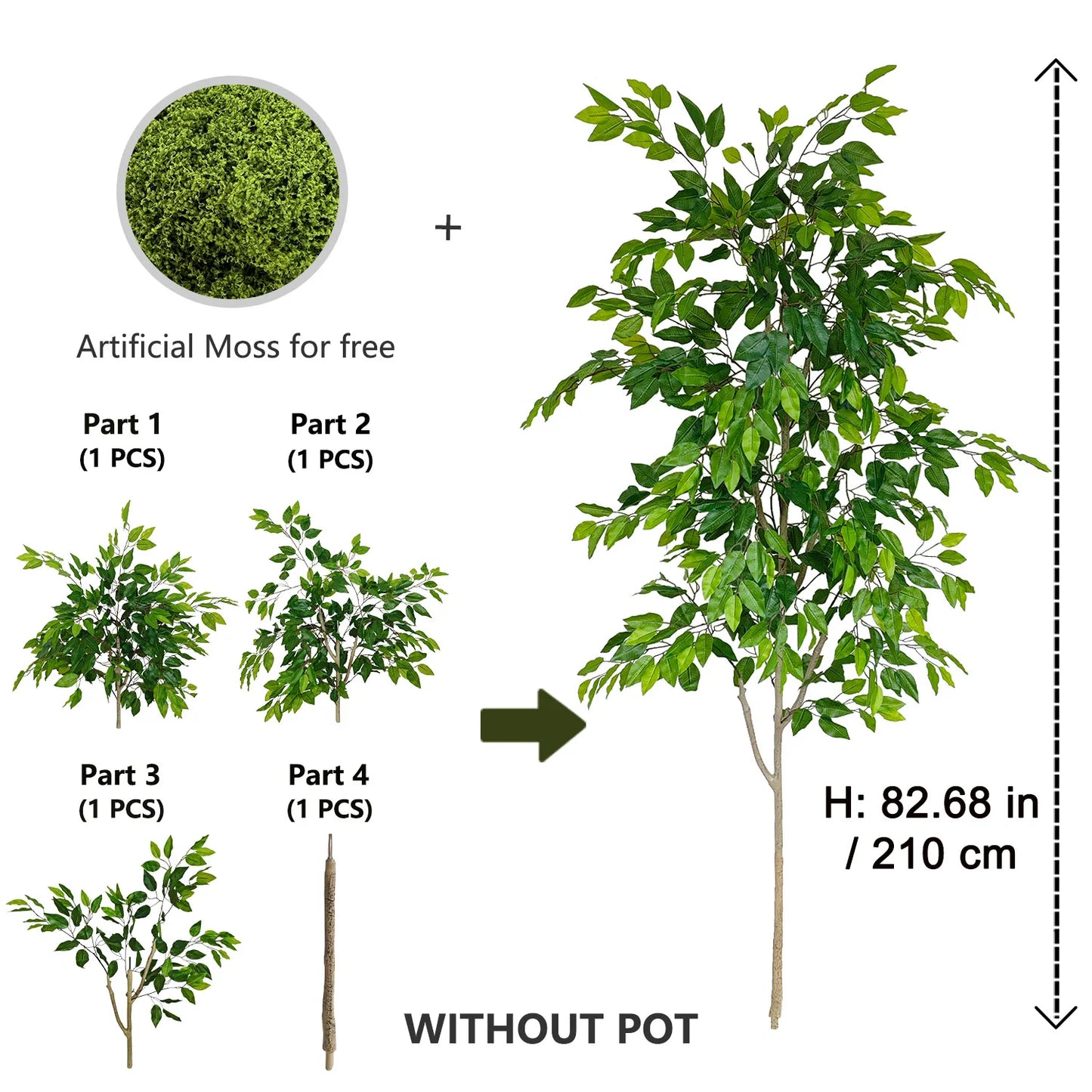 140-210cm Artificial Ficus Plant Banyan Tree Branch Indoor Outdoor Ornament Fake Plant for Home Balcony Living Room Decoration