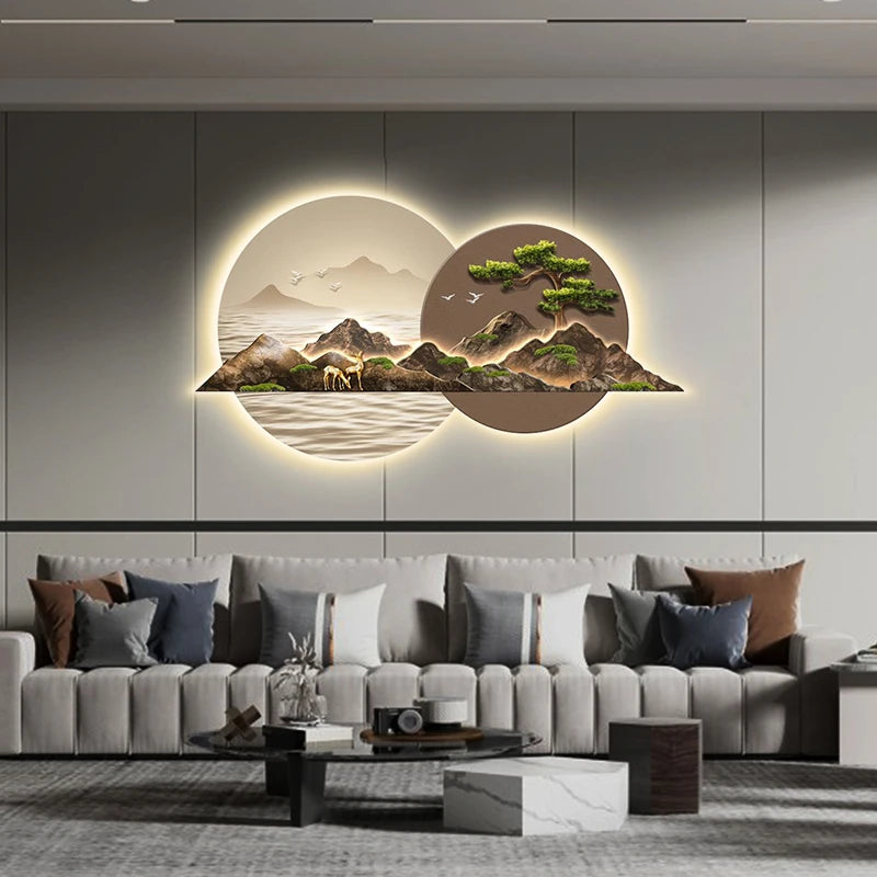 Light Luxury Living Room Painting New Led Light Mural Room Decoration Wall Lamp Living Room Home Interior Art Mural Accessories