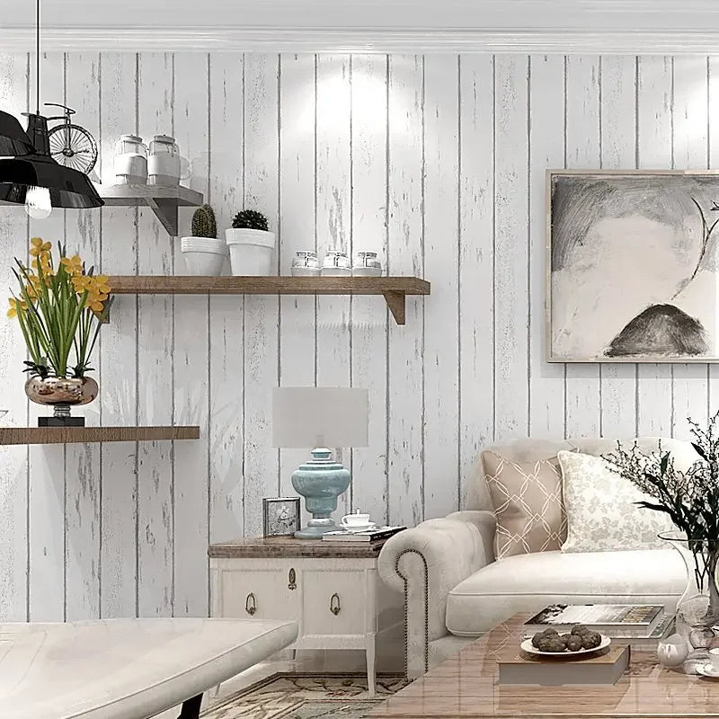 Retro White Wallpaper Wooden Pattern Dormitory Furniture Self-adhesive Wallpaper Background Wall Self-adhesive PVC Wallpaper