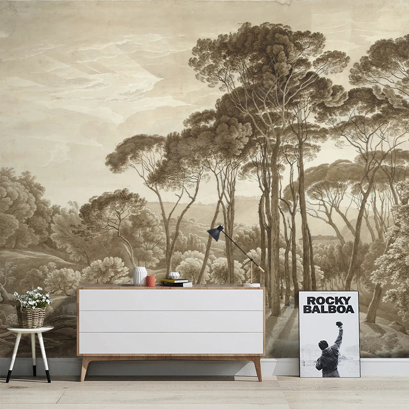custom European landscape wallpapers oil painting TV background American retro restaurant wallpaper living room big tree mural