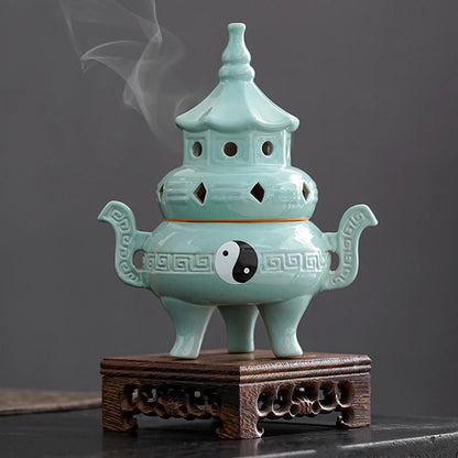 Tall Tai Chi Eight Trigu Stove Living Room Decoration Creative Home Indoor Plate Incense Burner Ceramic Incense Burner