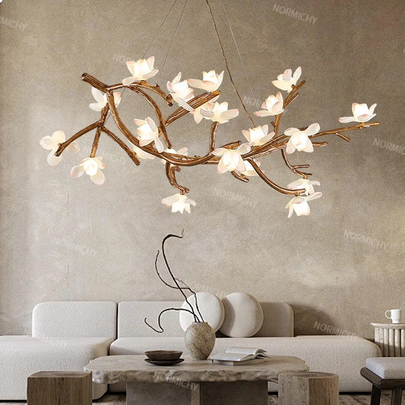 Living Room Lamp Creative Lotus Restaurant Lamp Wabi Sabi Style Zen Tea Room Homestay Decoration Tree Branch Pendant Light