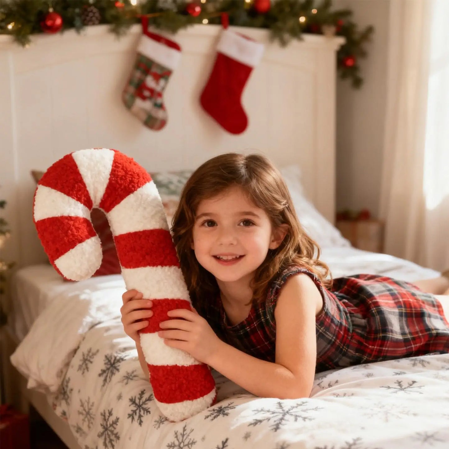 Christmas Throw Pillow Comfortable Candy Cane Shape cushion Christmas Decoration Soft Plush Candy Cushion for Living Room Sofa