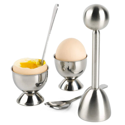 Creative Egg Opener Egg Shell Opener With Egg Tray Set and Spoons Stainless Steel Opening Egg Breakfast Tool Kitchen Accessories