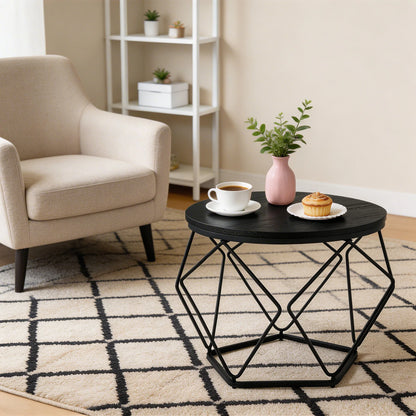 JHK 20IN Round Geometric Coffee Table Set of 2 Movable End Tables for Living Room Nesting Side Tables with Hidden Storage