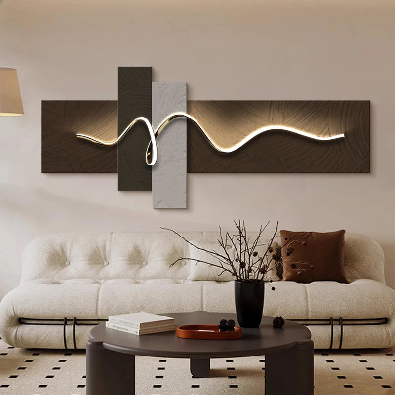 Main bedroom living room geometric office decor painting with lights luxury sofa TV background wall hanging picture bedroom beds