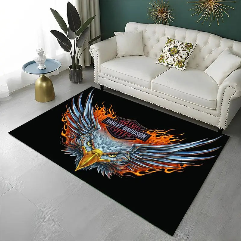 Retro H-Harleys Racing Moto Non-Slip Area Rug for Living Room,Bedroom,Playroom,Soft Carpet Floor Mat Home Decor Rug Kids Room