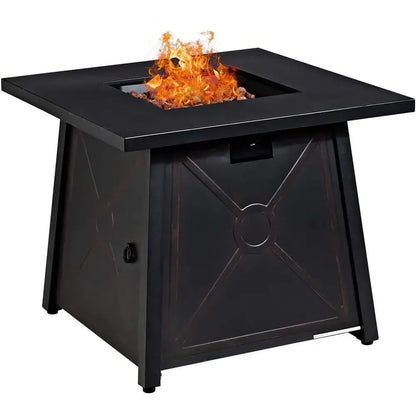 30 Inch Square Fire Pit Table with Waterproof Cover, ETL & CSA Certified, Auto-Ignition Propane Heater with Lava Rocks