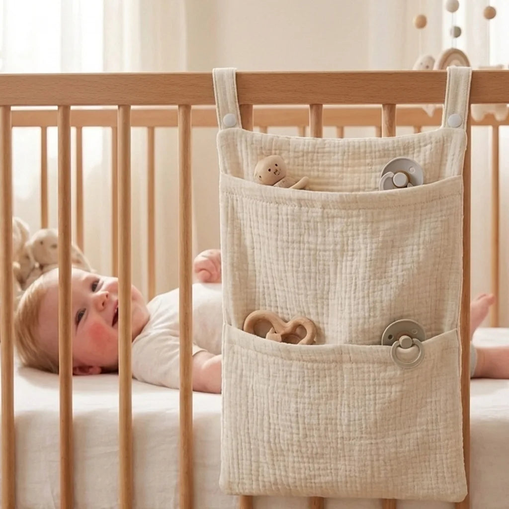 Pure Cotton Baby Crib Hanging Bag Multifunctional Newborn Supplies Storage Bag for Stroller New Pure Cotton Baby Hanging Bag