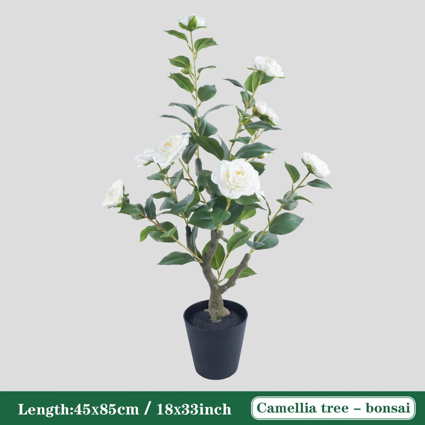 85cm Camellia Topiary Tree with Pot/Spike Realistic Fake Flower Plant Indoor Outdoor Faux Bonsai for Home Garden Office Decor