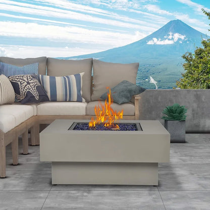 33-inch 50,000 BTU Outdoor Gas Fireplace for Patio, Square Low Profile Fire Table W/Lid, Glass Rocks, Ra