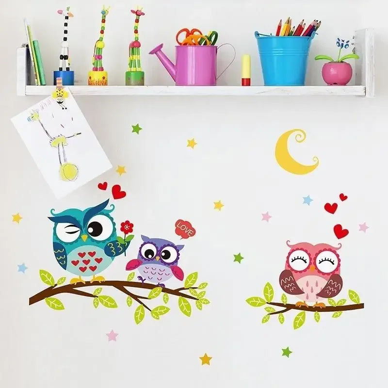 Wallpaper Sticker Happy Removable Waterproof Cartoon Animal Owl Wall  Kids Home Decor Wallpapers for Living Room
