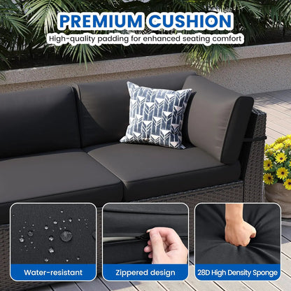 8pc Patio Set 44" Fire Pit Table All Weather Wicker Sectional Sofa Coffee Table Thickened Cushions Outdoor, Custom