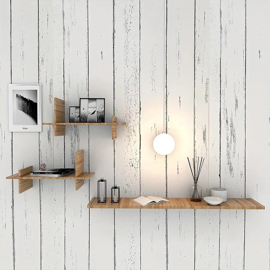 Retro White Wallpaper Wooden Pattern Dormitory Furniture Self-adhesive Wallpaper Background Wall Self-adhesive PVC Wallpaper