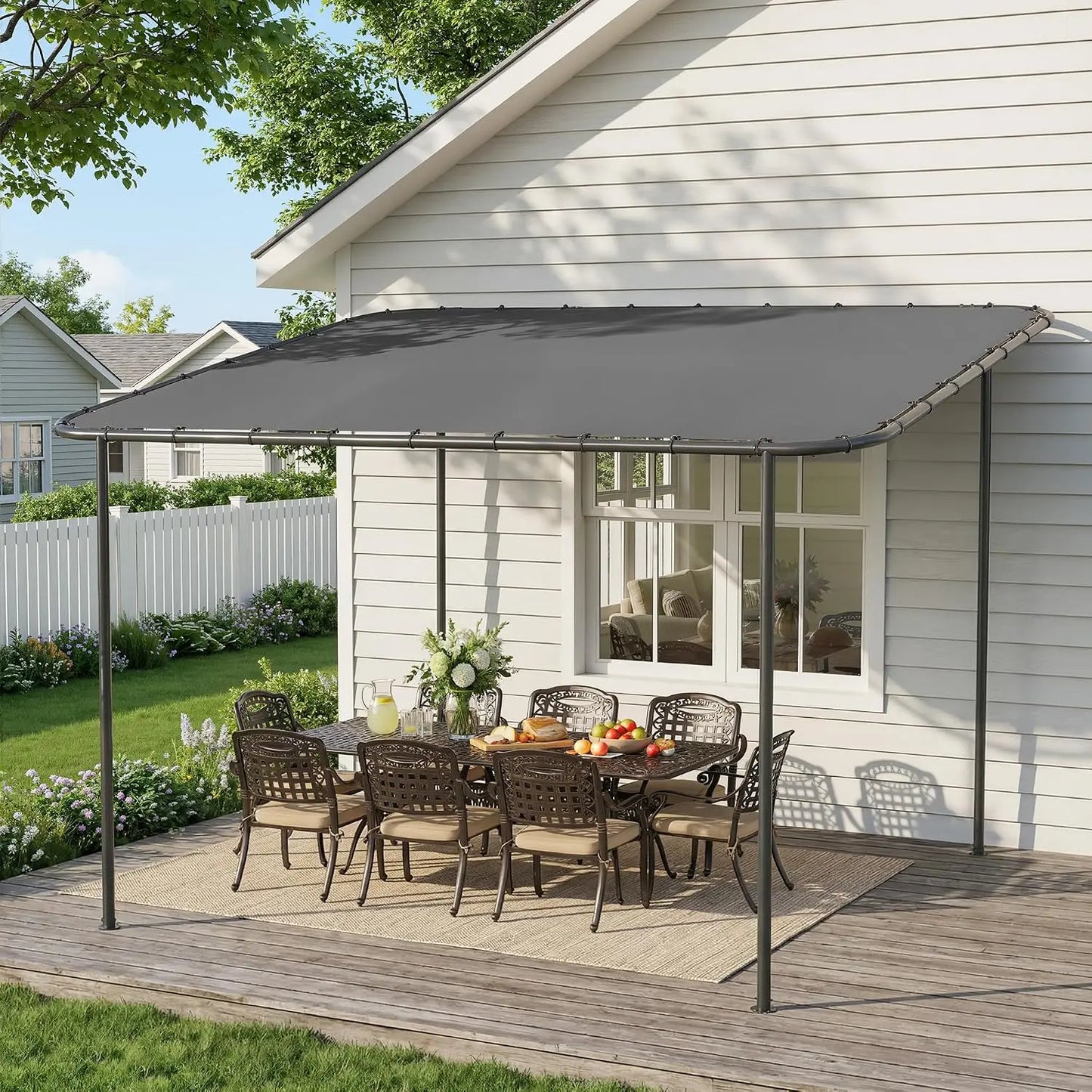 10' x 12' Gazebo for Patio, Outdoor Gazebo Pergola with Waterproof & UV-Resistant Sloped Roof, Wall-Mounted Shade, Customized