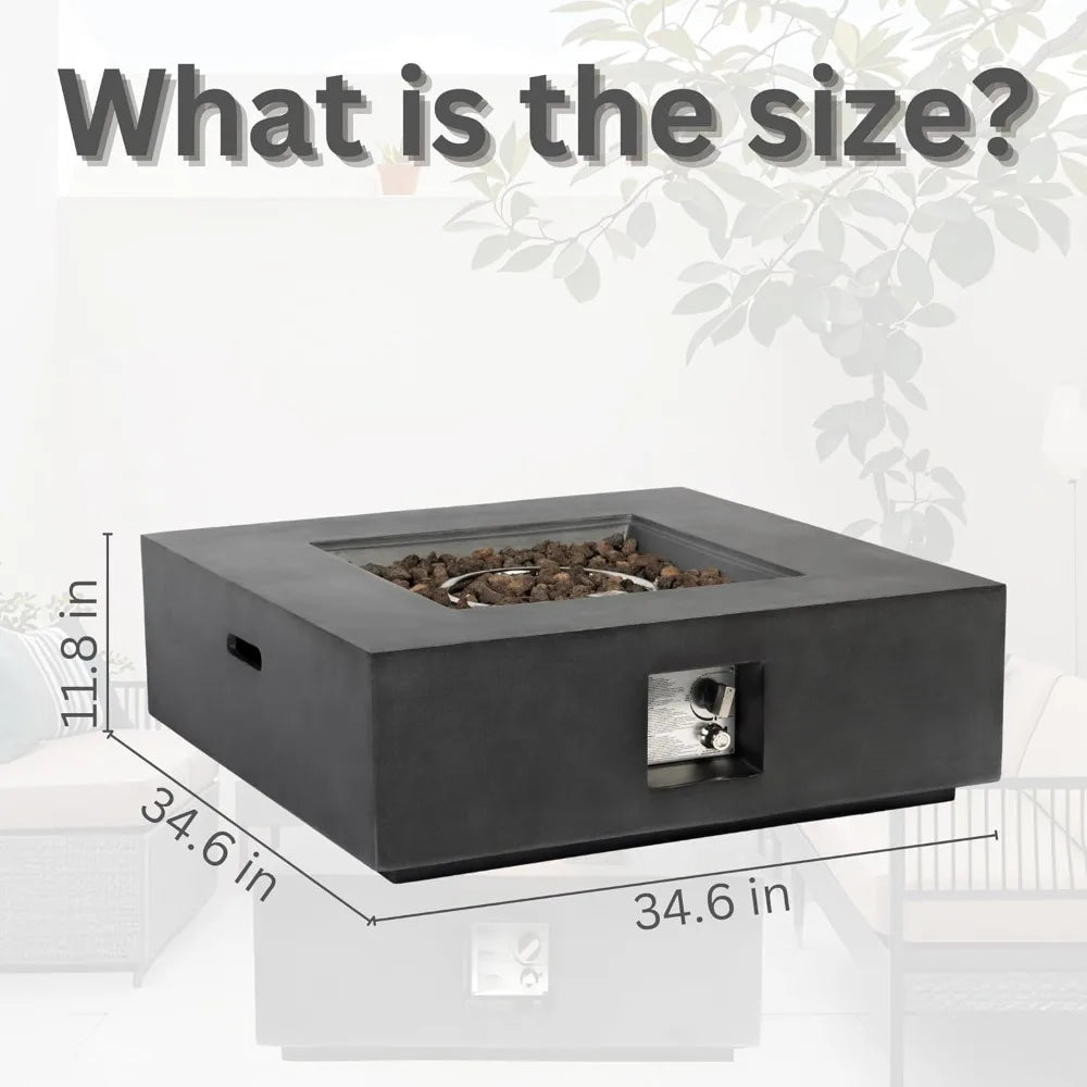 35-Inch Outdoor Propane Fire Pit Table, Square Dark Grey Fire Table with 50,000 BTU Heat Output