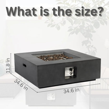 35-Inch Outdoor Propane Fire Pit Table, Square Dark Grey Fire Table with 50,000 BTU Heat Output