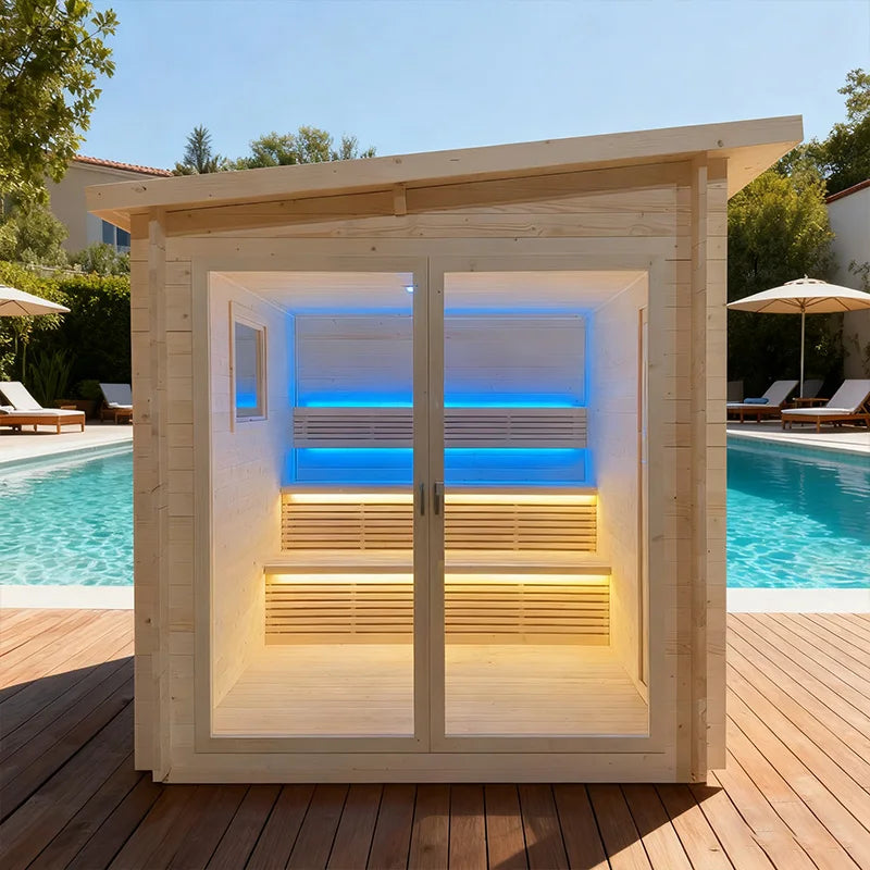 Outdoor Sauna Rest Area Solid Wooden House Prefabricated Natural Cedar Square Sauna Room For Home Garden Relax Space