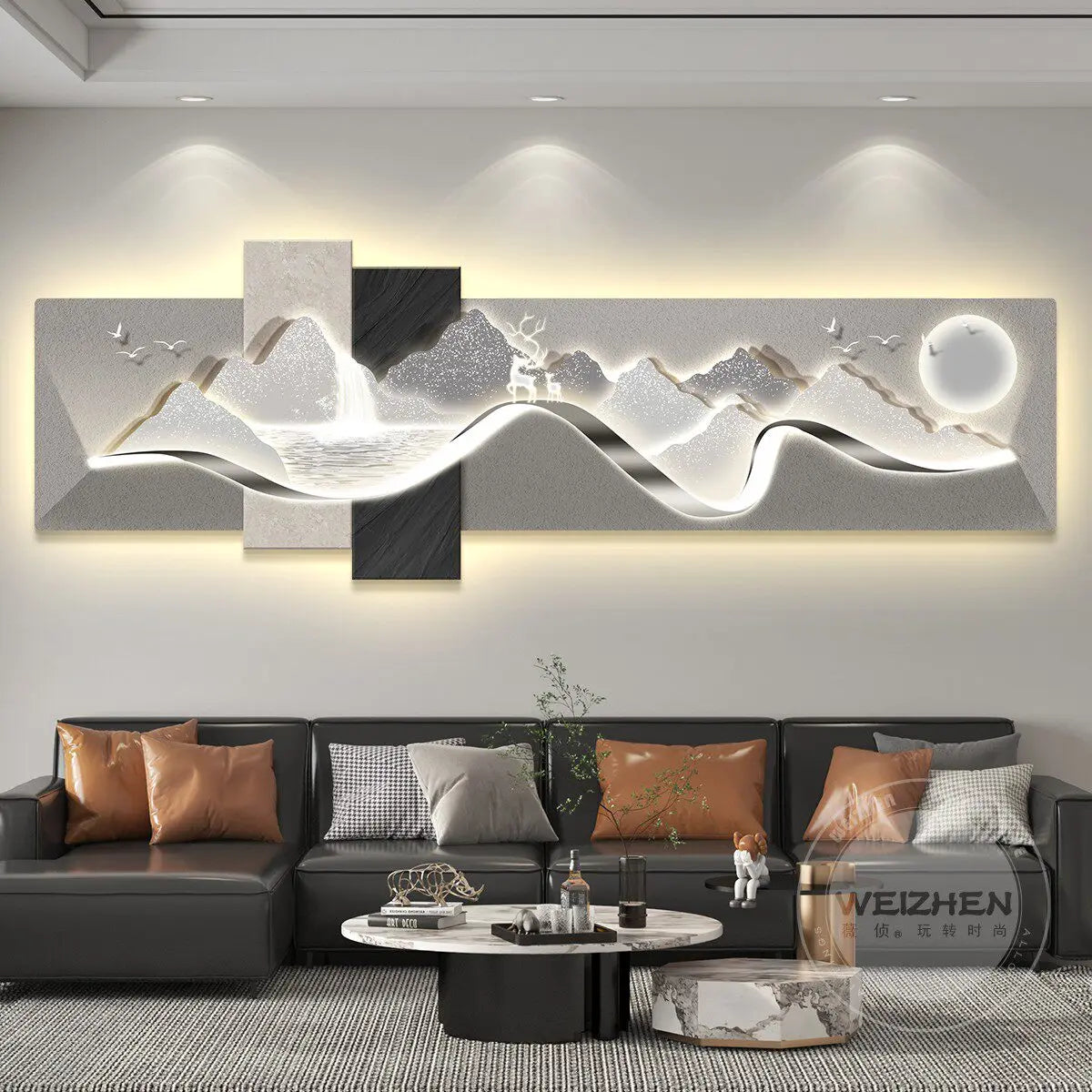 Modern Luxury Led Living Room Decoration Painting Background Wall Mural Simple High-End Banner Hanging Painting Home Appliance