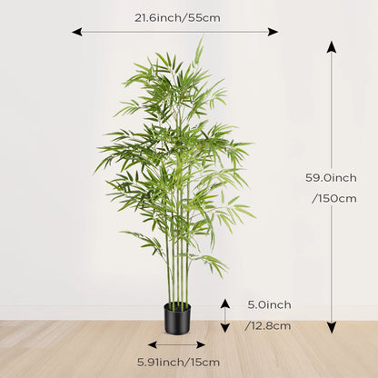 4/5/6ft Artificial Bamboo Tree Tall Fake Bamboo Plant in Black Pot Faux Trees with Realistic Trunks and Lifelike Leaves for Indoor Outdoor Home Office Décor