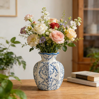 Classical Ceramic Vase Blue and White Procelain Hand Painted Vase for Flower Home Decor Desktop Flower Arrangement Tabletop Vase