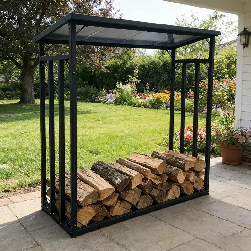 Premium Powder Coated Firewood Log Storage Holder for Fire Pit Patio Deck Rust Solid Construction Practical Firewood