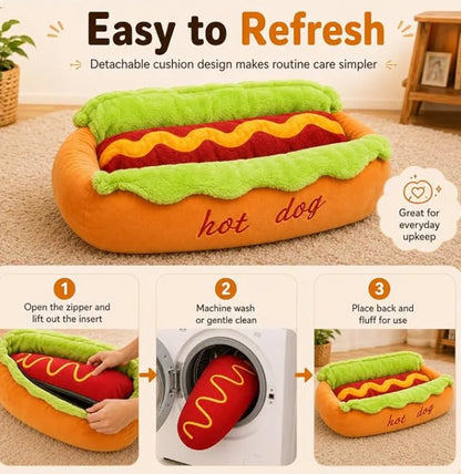 Hot Dog Pet Bed For Dachshund Cat Plush Removable Washable Pet Beds Soft Corduroy Non-Slip Bottom Pet Bed For Puppies Small Pets