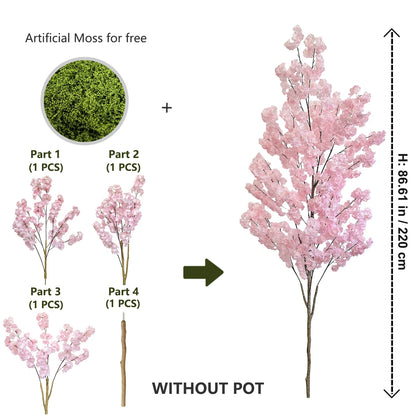 Artificial Pink Cherry Blossom Tree Trunk Faux Silk Leaves Plant for Home Office Indoor Outdoor Decor