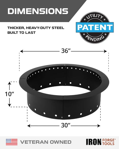 36 - inch Outdoor Fire Pit Ring for Permanent Use, Heavy - Duty Metal, No Color Specified, Smokeless, Utility Patent Pending