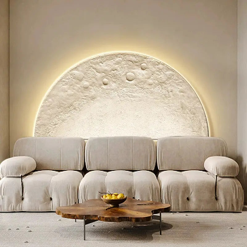 Moon living room decoration painting, LED wall lamp painting, background wall, high-end feeling, sandstone hanging painting