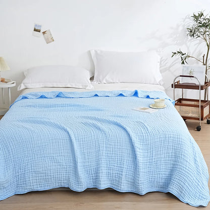 Plain Cotton Blanket Pure Cotton Plain Weave Fabric Waffle Quilt Adult Towel Six-layer Gauze Cover Blanket for All Seasons Sheet
