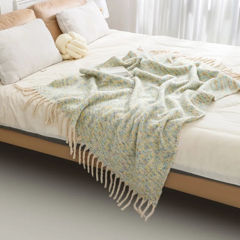 Ins Colorful Sofa Blanket with Tassels 130X190Cm Multifunctional Shawl Blankets for Office Soft Bed End Towel of Homestay Hotel
