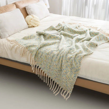 Ins Colorful Sofa Blanket with Tassels 130X190Cm Multifunctional Shawl Blankets for Office Soft Bed End Towel of Homestay Hotel