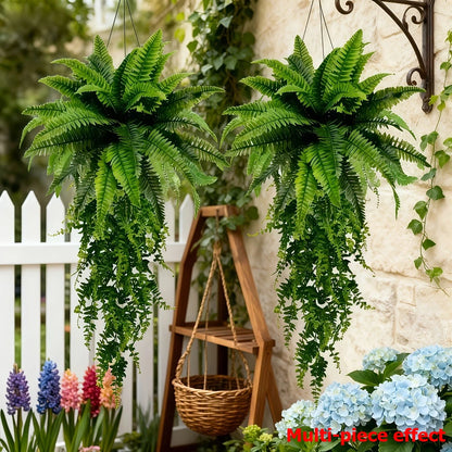 5PC Artificial Boston Fern&Hanging Plants Outdoor/Indoor Low-Maintenance Fake Foliage Suitable for Weddings, Garden, Patio Decor